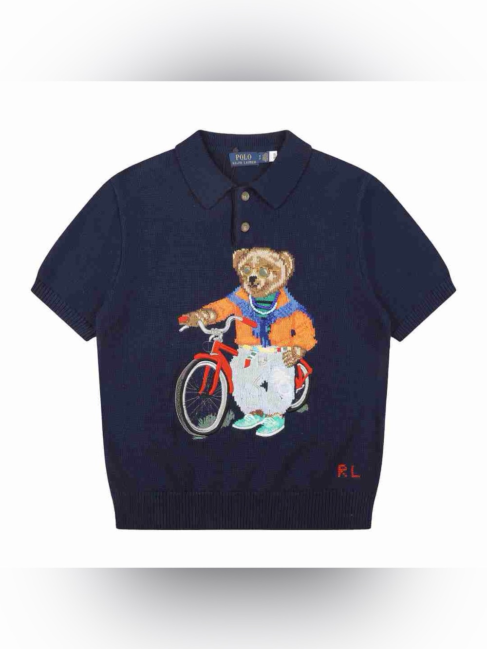 Polo by Ralph Lauren Navy Short Sleeve Knit Polo with Bear & Bicycle